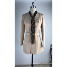 Classy V-neck Long Top And Pants Slim Belt Lady Blazer Suit With Scarf